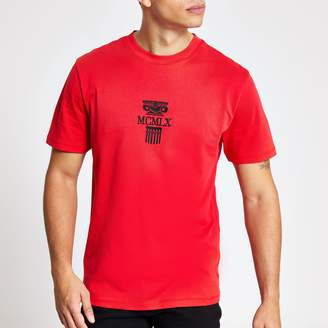 River Island Mens Red MCMLX embroideRed regular fit T-shirt