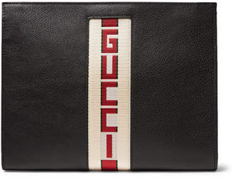Gucci Webbing-Trimmed Leather Pouch