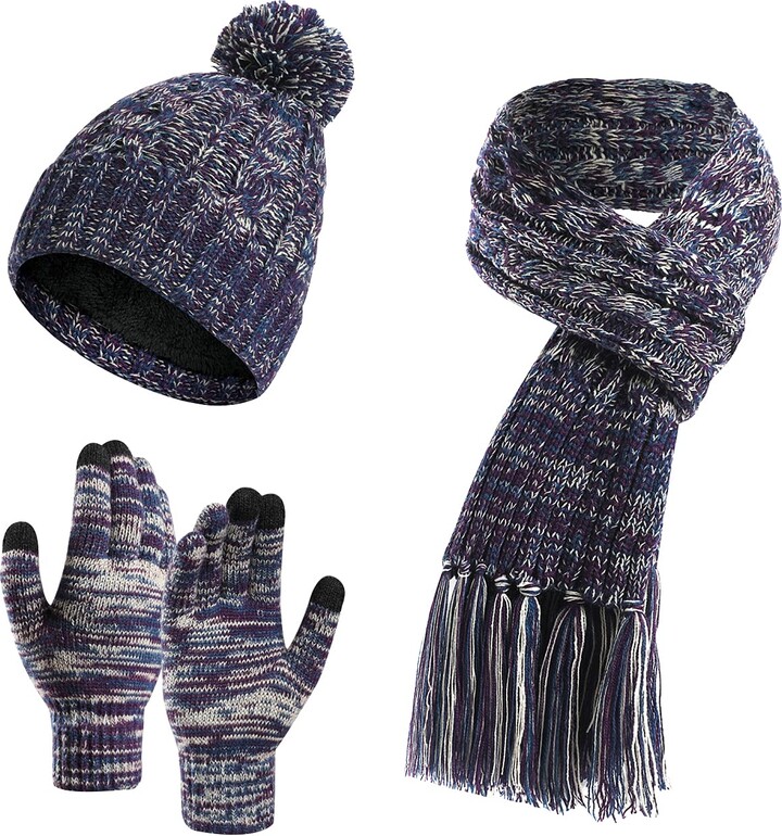 bobble hat gloves and scarf set womens