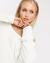 Thumbnail for your product : ASOS DESIGN mix & match lounge fluffy off shoulder sweat in cream