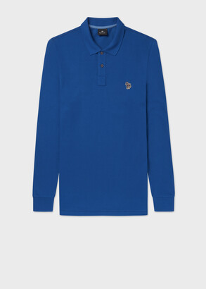 Paul Smith Men's Blue Cotton Zebra Logo Long-Sleeve Polo Shirt