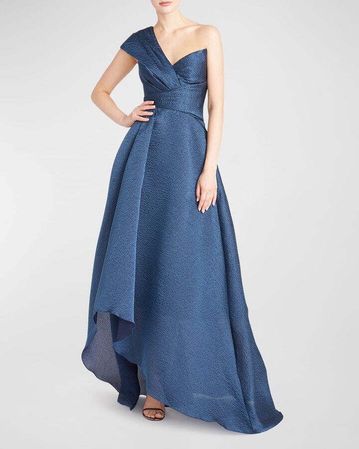 Theia Edith One-Shoulder High-Low Jacquard Gown - ShopStyle Evening Dresses
