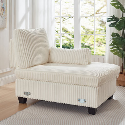 Latitude Run Fluffy Corduroy Square Armrest Loveseat Adjustable Back for Comfort Space-Saving Sofa for Living Room and Bedroom