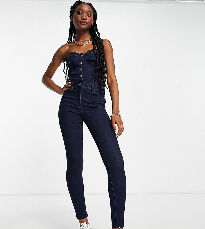 AsYou strapless skinny denim jumpsuit in indigo - ShopStyle