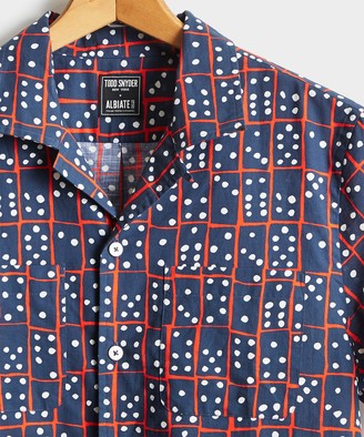 Todd Snyder Limited Edition Domino Print Camp Collar Short Sleeve Shirt in Navy