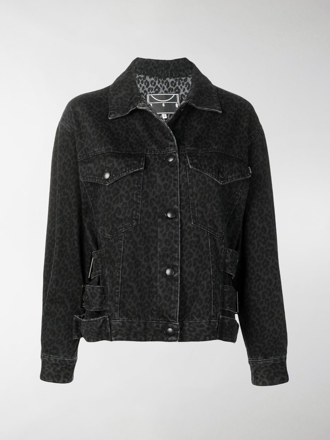 black denim jacket with leopard collar