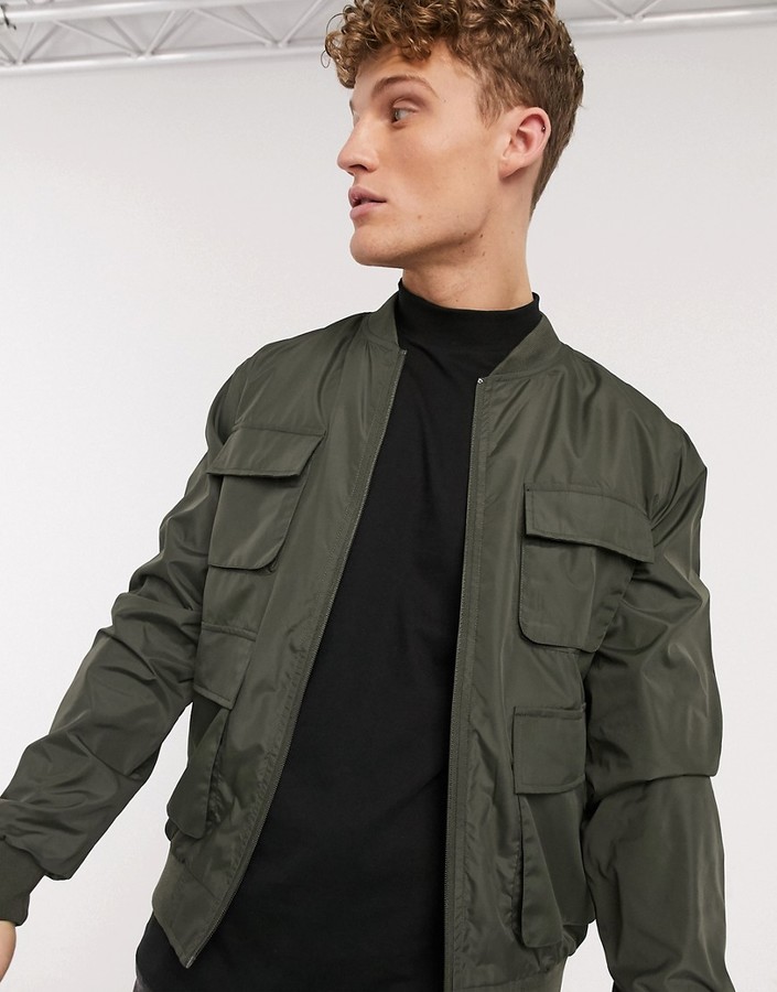 New Look 4 pocket utility bomber jacket in khaki - ShopStyle Outerwear