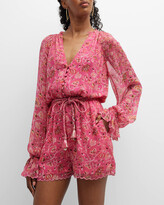 Thumbnail for your product : HEMANT AND NANDITA Floral Viscose Romper with Braided Belt