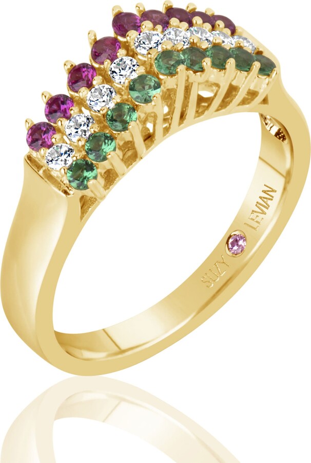 SUZY LEVIAN Italian 3-Row Pyramid CZ Ring