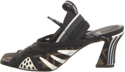 Fendi Slides Black Printed Zucca FF Logo Velcro Closure at Ankles Includes Dust Bag
