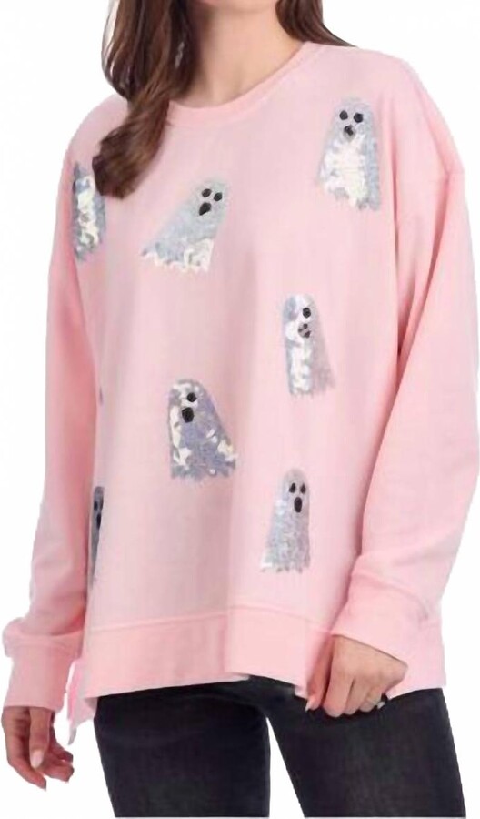 Mud Pie Ghost Sparkle Sweatshirt In Pink