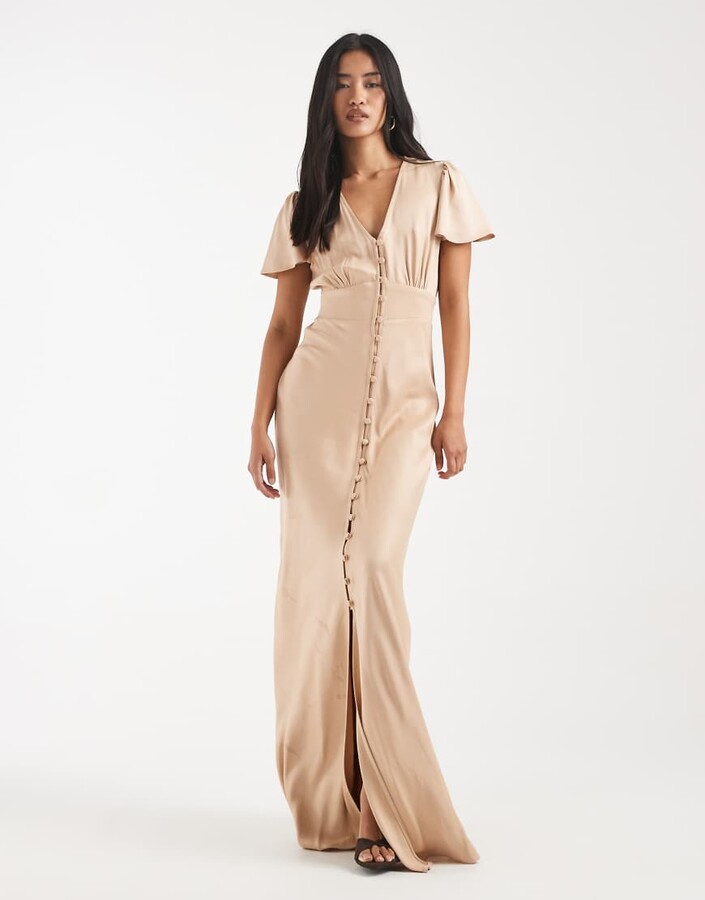 Maids To Measure Bridesmaid button front maxi dress in mocha