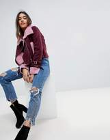 Thumbnail for your product : ASOS DESIGN Faux Suede Cropped Jacket with Funnel Neck