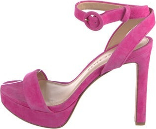 Veronica Beard Suede Sandals Pink Platform Wrap-Around Straps & Buckle Closure at Ankles