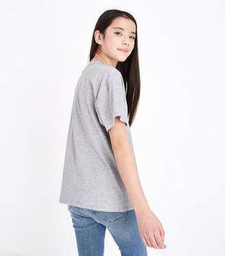 New Look Girls Grey Marl Ladder Front V Neck T-Shirt