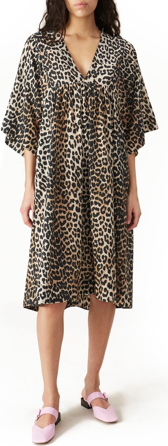 Ganni Leopard Print Cotton & Silk Dress ShopStyle