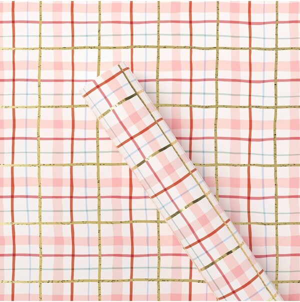 20 sq ft Plaid Christmas Gift Wrap White/Blush ShopStyle