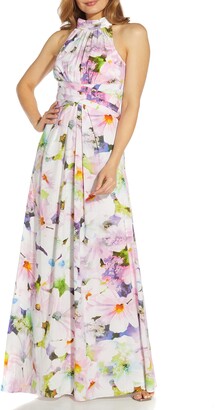 Adrianna Papell Floral Halter Gown