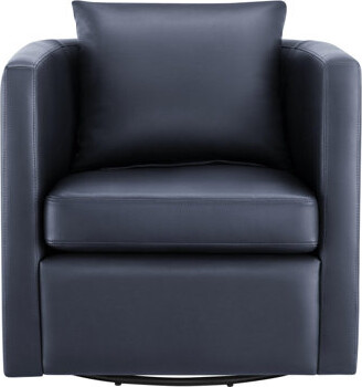 Latitude Run Sutton Midnight Blue Faux Leather Swivel Barrel Chair