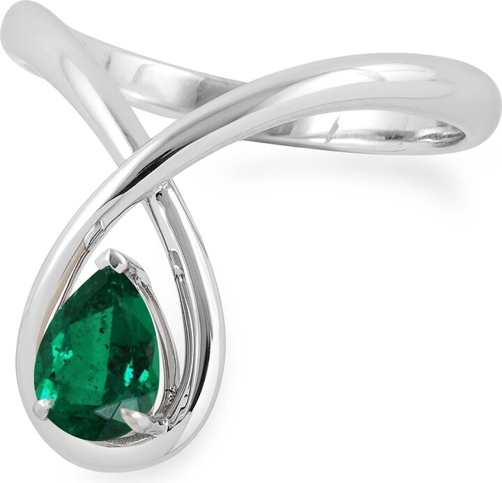 Etsy Solitaire Emerald Engagement Ring-Simple Wedding Ring Bridal-Proposal Curved-Teardrop Minimalist-May Birthstone Ring-White Gold