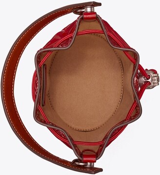 Tory Burch T Monogram Patent Leather Embossed Mini Barrel Bag