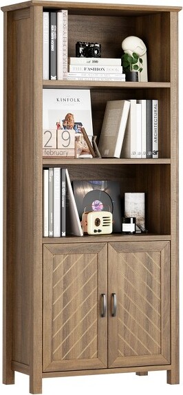 CuisinSmart 3-TierBookshelf70''TallBookcasewithDoorsFarmhouseStorageCabinetwithAdjustableShelfandStableLegFloorStandingDisplayBookshelves