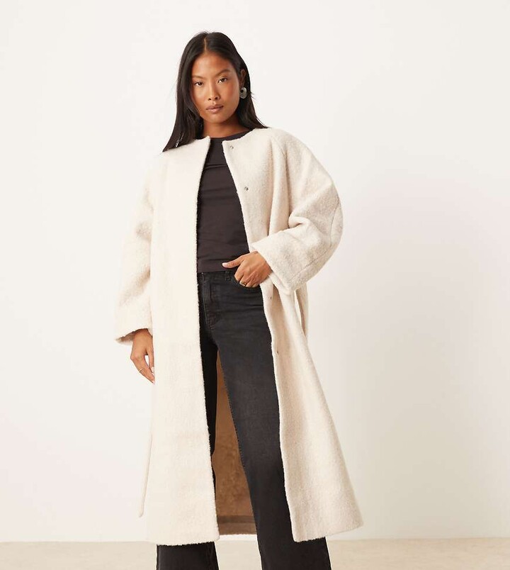 ASOS Petite ASOS DESIGN Petite collarless boucle longline formal coat in oatmeal