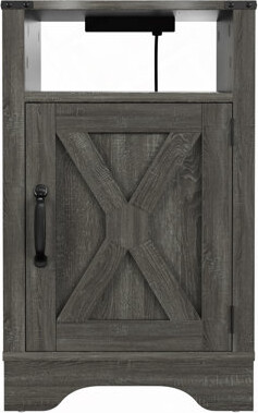 All-in furniture Farmhouse Nightstand Side Table with Electrical Outlets Charging Station