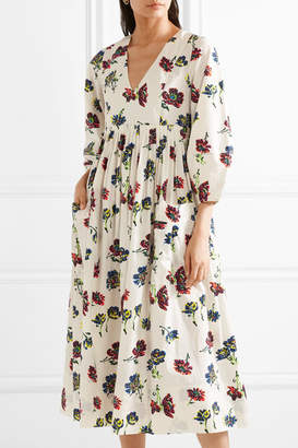 Ulla Johnson Isabeau Pleated Floral-print Cotton-poplin Midi Dress - Ivory