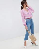 Thumbnail for your product : ASOS Design Plisse Cropped Wrap Top In Pink Ditsy Print