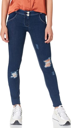 Freddy WR.UP® Regular-Rise Skinny-fit Trousers in Denim-Effect Jersey - Dark Jeans-White Seams - Medium