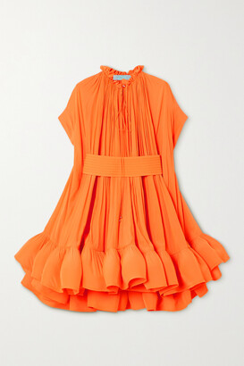 Lanvin - Cape-effect Belted Charmeuse Mini Dress - Orange
