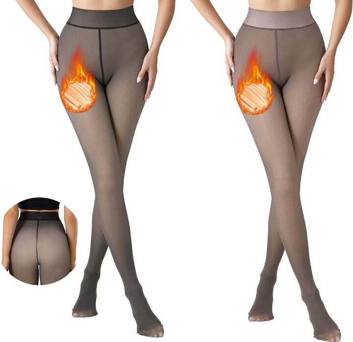 Vertvie 2 Pairs Black Sheer Fleece Lined Tights for Women Thermal