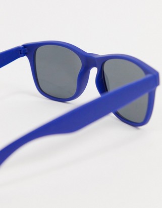 SVNX square sunglasses in matte blue with grey lens