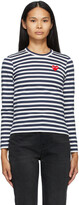 Thumbnail for your product : Comme des Garçons PLAY Play Navy & White Striped Heart Patch Long Sleeve T-Shirt