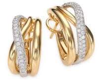 Roberto Coin Diamond, 18K White& Yellow Gold Crossover J-Hoop Earrings