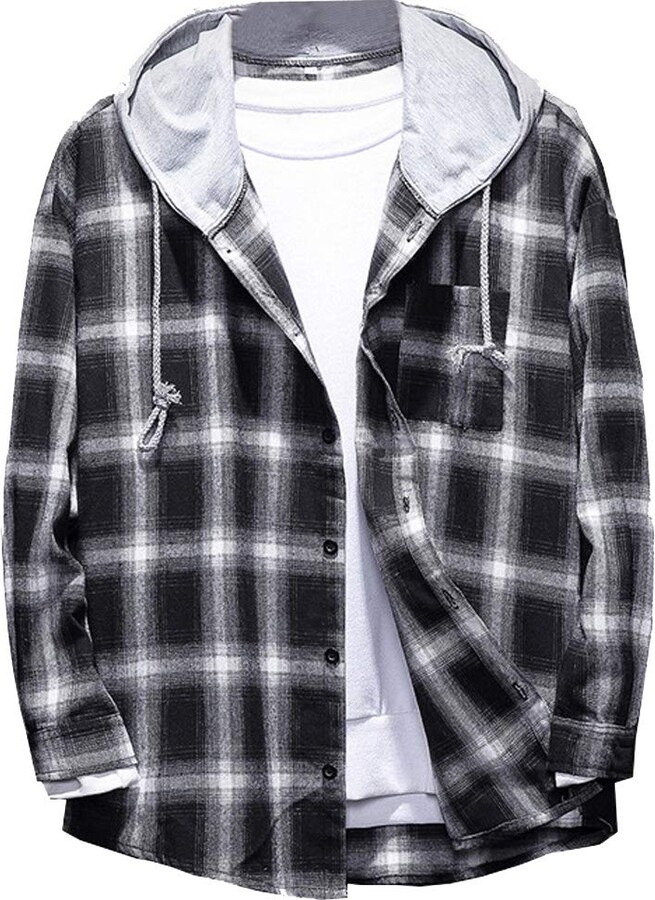 mens hooded checked shirt