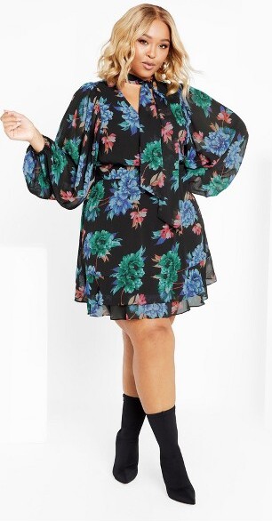 City Chic CITYCHIC|BlakelyPrintDress-black|22W