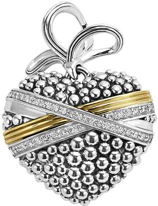 Lagos 18K Gold and Sterling Silver Caviar Bead Heart Charm Pendant with Diamonds