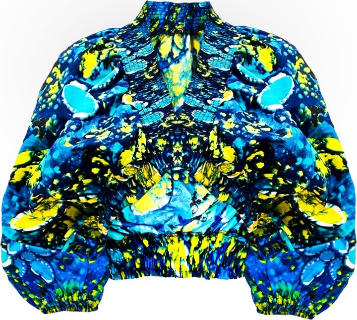 Chuks Collins Blue / Green Ajah Resort Collection-Adire Allure Top