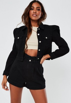 Missguided Black Co Ord Puff Sleeve Denim Jacket - ShopStyle