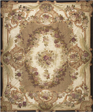 Rugs On Net Antique Aubusson French Floral Medallion Flat Weave Rug