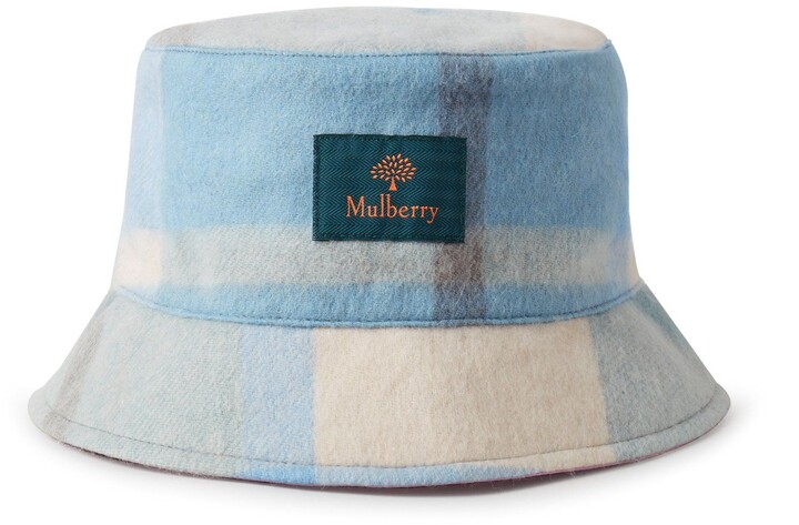 Mulberry Small Check Lambswool and Nylon Bucket Hat Cloud and Pale Slate  Lambswool and Recycled Nylon - ShopStyle