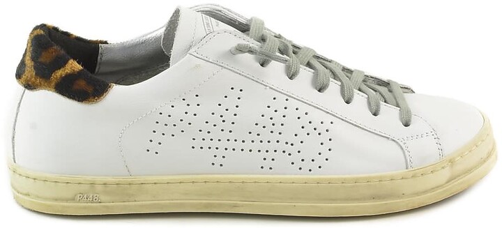 P448 White/leo Print Leather Womens Flat Sneakers - ShopStyle