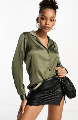 ASOS DESIGN knot front shirt in cheesecloth in mushroom