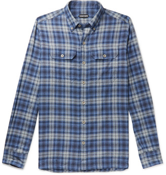 Tom Ford Button-Down Collar Checked Brushed-Cotton Shirt