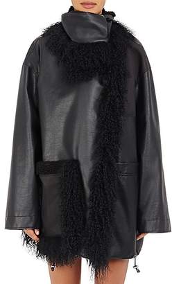 Paco Rabanne WOMEN'S FUR-TRIMMED LEATHER & TECH-FABRIC COAT