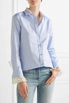 Thumbnail for your product : Gucci Bow-embellished Lace-trimmed Cotton-poplin Shirt - Sky blue