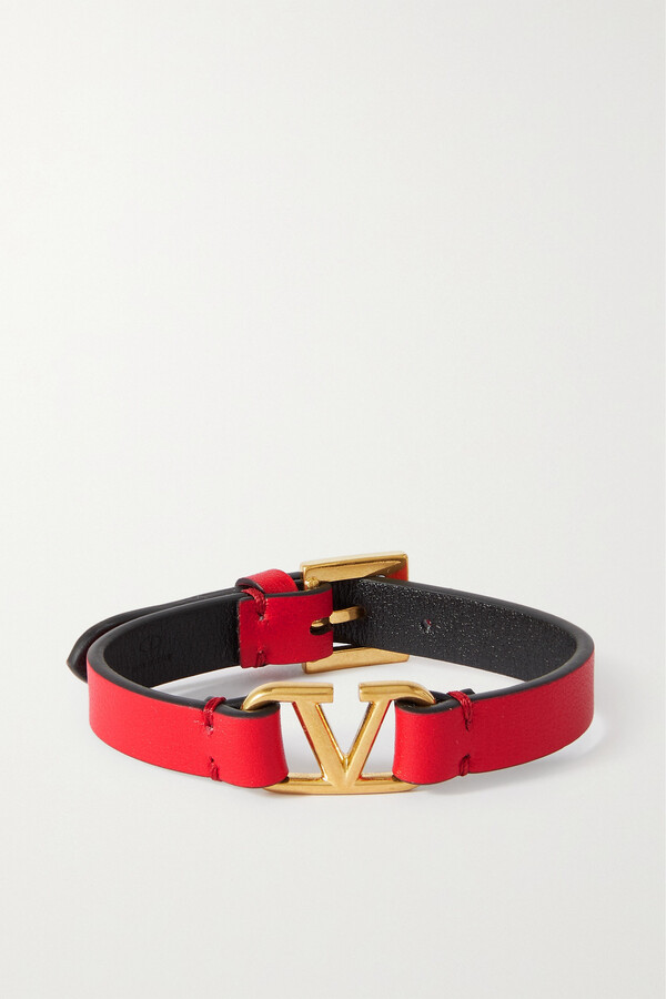 Valentino Garavani Vlogo Leather Bracelet - Red - ShopStyle