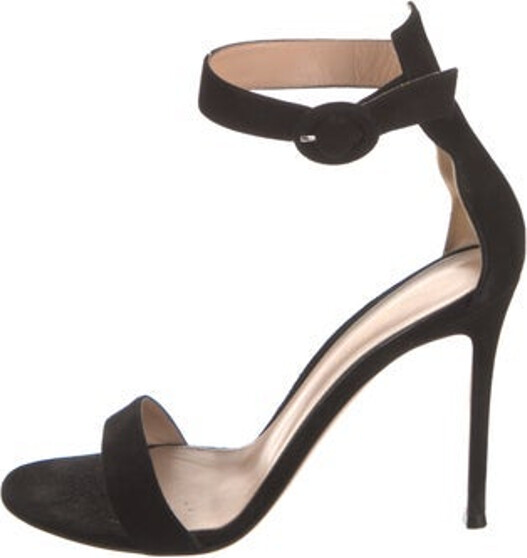 Gianvito Rossi Suede Sandals Black Wrap-Around Straps & Buckle Closure at Ankles